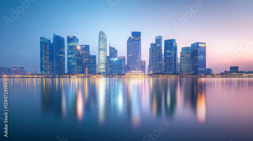  Futuristic Glow: Illuminated Skyline Reflected in a Digital Horizon