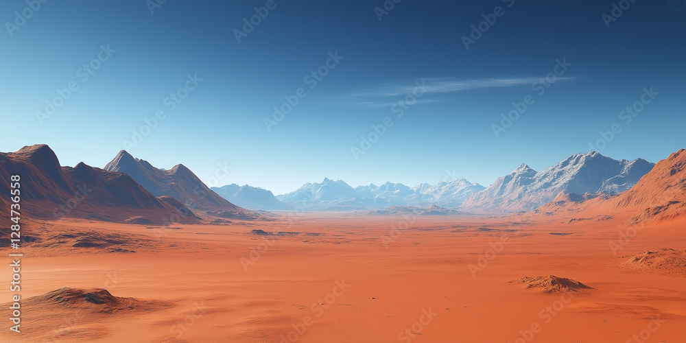 Naklejka premium Red planet landscape showing mountains and blue sky