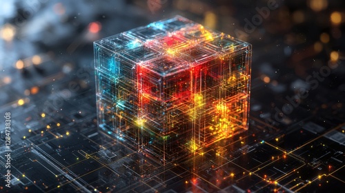 Futuristic 3D Cube with Glowing Lights