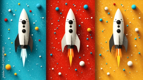 Colorful Rockets in Abstract Space Design