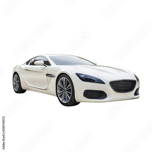 Luxury Sports Sedan in White Isolated on Transparent Background