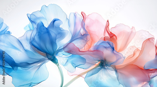 Flowing Watercolor Crane's-bill Flowers - Translucent Pink and Blue Bloom - Made with Generative AI
