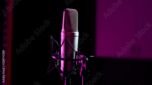 In a Recording Studio, a Microphone stands out with Ambient Lighting 