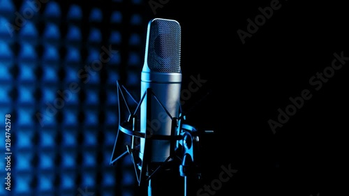 In a Recording Studio, a Microphone stands out with Ambient Lighting 