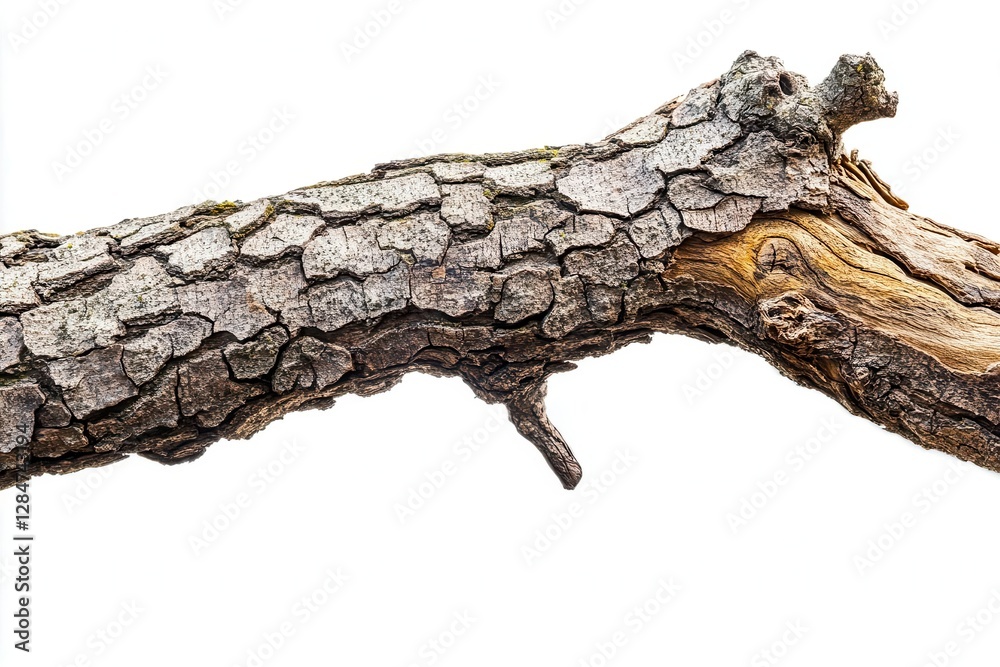 Fototapeta premium Dead Twisted Ancient Tree Branch with Deep Textured Bark Pattern and Intricate Wood Details Perfect for Natural Design Elements