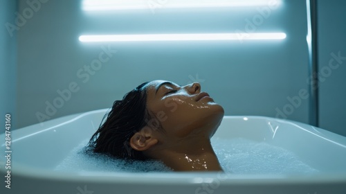 Hair loss in a modern spa, a person enjoying a rejuvenating scalp treatment. Featuring relaxation and self-care