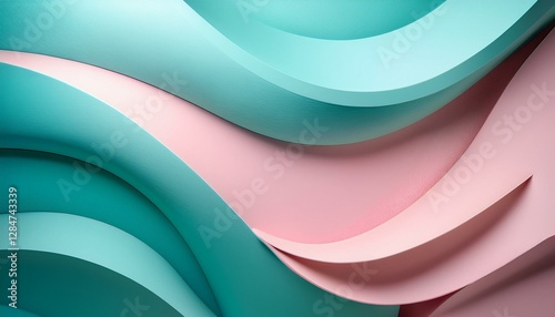 A sleek abstract background in light teal and soft pink, with smooth neumorphic elements casting subtle shadows for a futuristic, minimalist design.