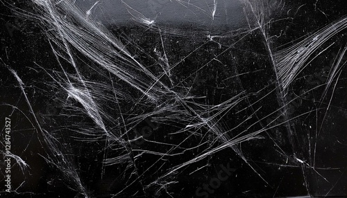 white dust and scratches on a black background. The texture of dirt on the glass.