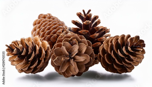 Closeup group of natural dry pine cones on Transparent Backdrop, PNG File