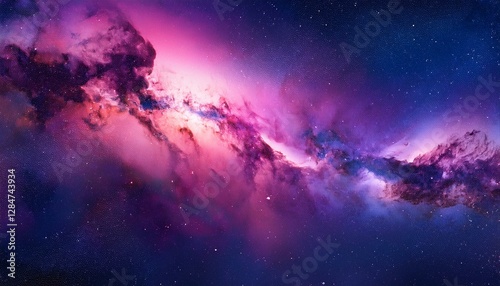 Outer Space Wallpaper. Contemporary Nebula Panorama with Pink and Purple Colors.