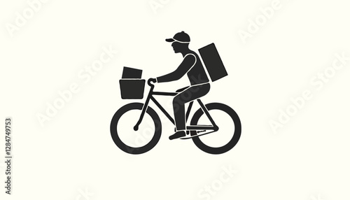  Illustration of a delivery person riding a bicycle.