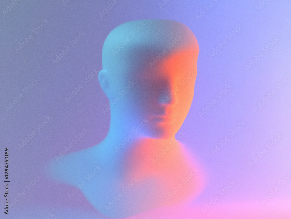 Soft, abstract head sculpture with pastel colors and gradient effects Soft, abstract head sculpture with pastel colors and gradient effects