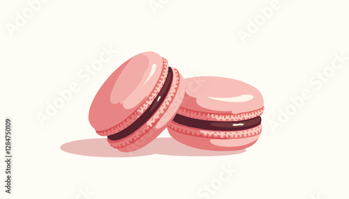  Simple illustration of two pink macarons on a light background.