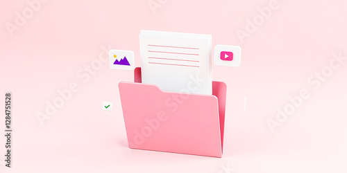pink digital folder with document and