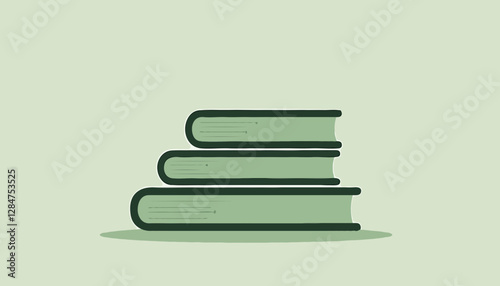 Stack of three green books on a light background.