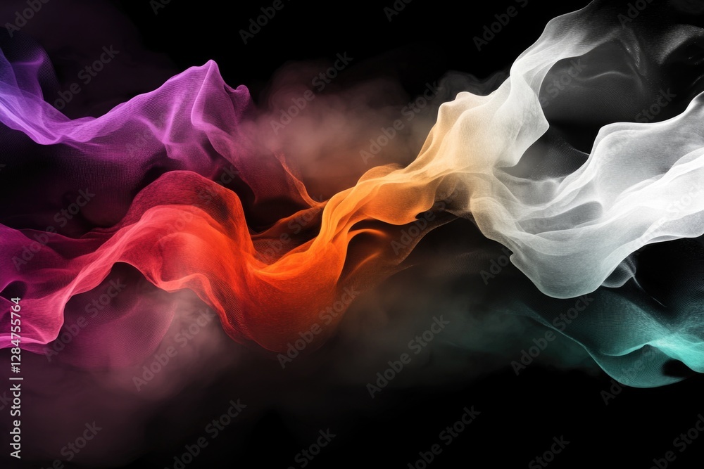 Fototapeta premium Colorful abstract smoke swirls on black background