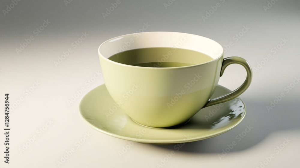 A serene image of a light green teacup and saucer, filled with a refreshing beverage, conveying a sense of calm and tranquility A serene image of a light green teacup and saucer, filled with a refreshing beverage, conveying a sense of calm and tranquility
