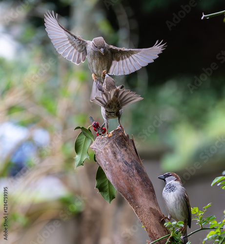 Obraz na płótnie Sparrow fights leave spectacular acrobatics! w salonie