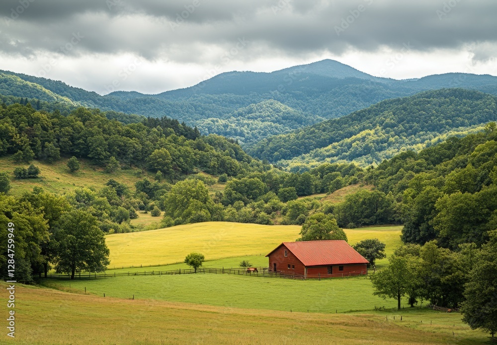 Cattle farm with vast pastures in the background Cattle farm with vast pastures in the background