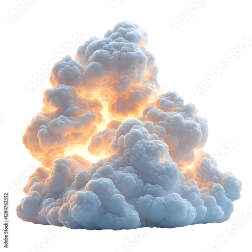 Fluffy 3D Cartoon Cloud with Glowing Silver Lining Isolated on Transparent Background