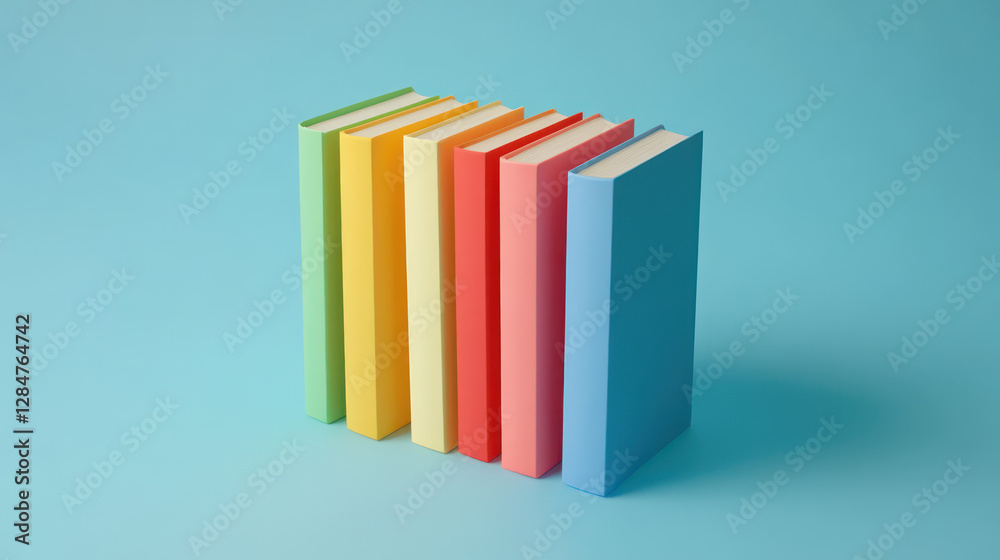 Naklejka premium Five colorful books stacked in a 3D perspective