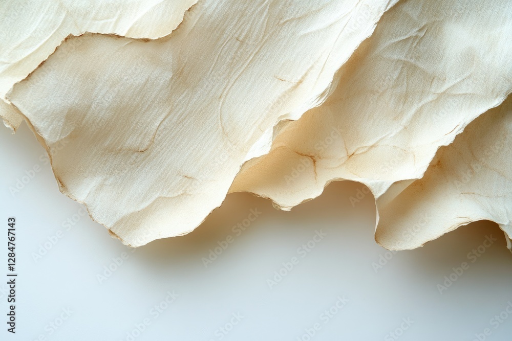 Cream-colored textured paper with irregular edges, creating an abstract, organic form. Cream-colored textured paper with irregular edges, creating an abstract, organic form.