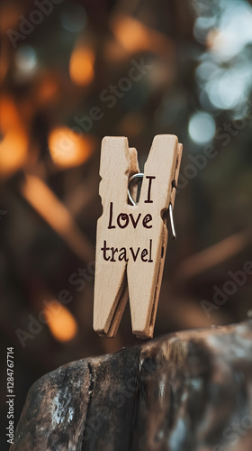 A small wooden label with the words 