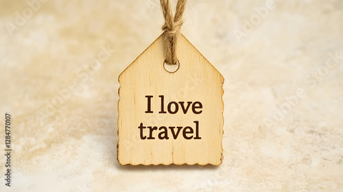 A small wooden label with the words 