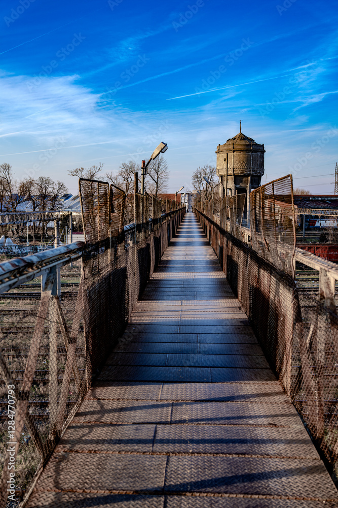 Obraz premium railway bridge, metal walkway, footbridge over the railway
