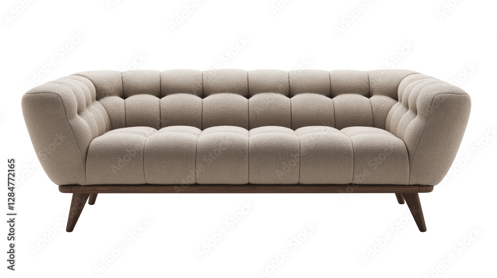 Modern Tufted Beige Sofa | Elegant Upholstered Couch, Contemporary Living Room Furniture