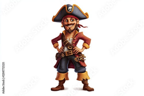illustrationA cartoon illustration of a male pirate with a hat on a white isolated backdrop