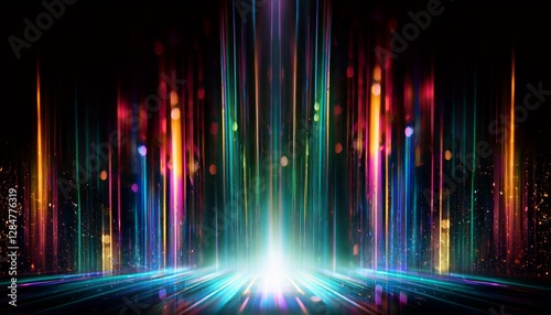 black background with colorful lights light beams blurry cinematic sparkling in the air glitchcore glowy iridescence bokeh sparkles festive light leak overlay