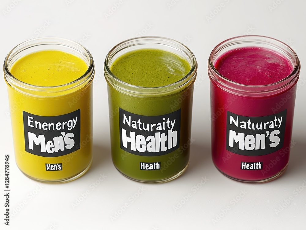 Photo of a health drink in a transparent glass with a label for energy Photo of a health drink in a transparent glass with a label for energy