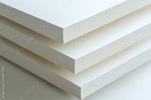 Close-up of three stacked white foam boards, showcasing texture and layering.