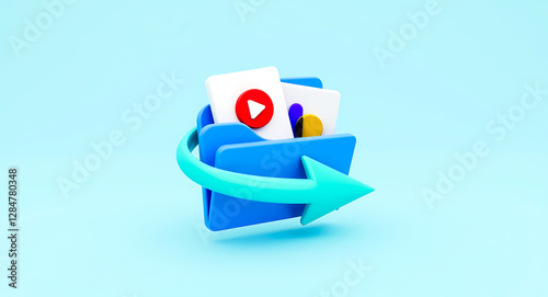 animated 3d folder representing data transfer and file sharing