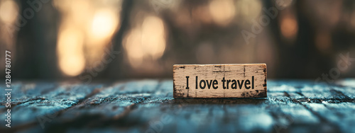 A small wooden label with the words 