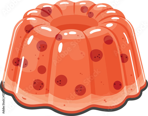 Orange jelly dessert with a smooth texture and vibrant polka dots, designed in a flat, minimal vector illustration style
