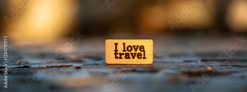 A small wooden label with the words 