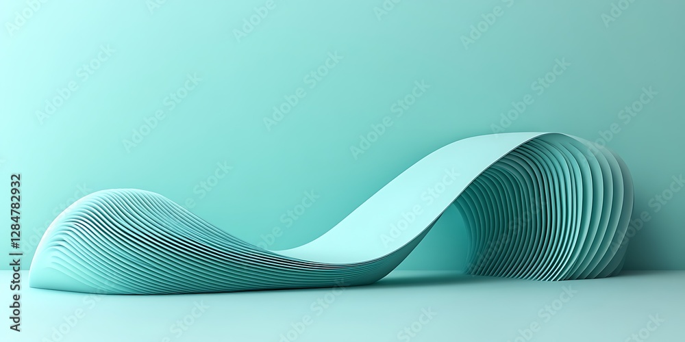 Fototapeta premium Abstract teal layered form, modern background, minimalist design, possible use product display