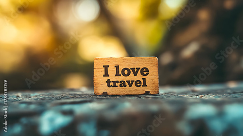 A small wooden label with the words 