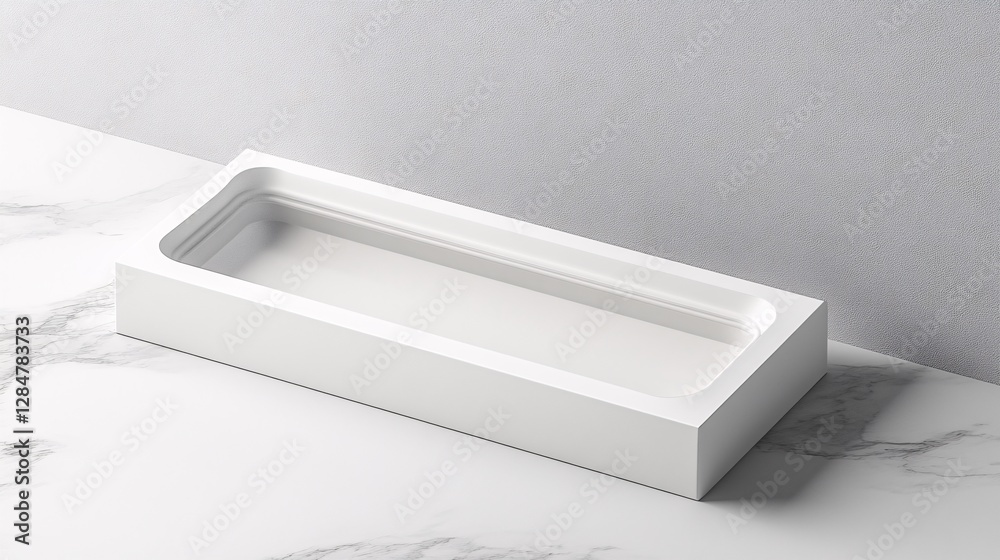 Modern Minimalist White Rectangular Tray on Marble Surface