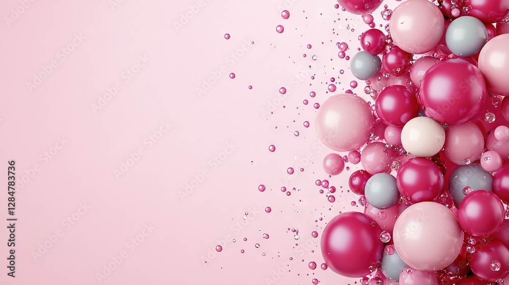 Pink and white balloons on a pink background, with water droplets on the bottoms Pink and white balloons on a pink background, with water droplets on the bottoms
