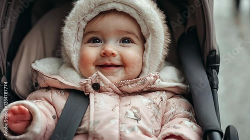 Adorable Baby Girl in a Pink Winter Coat