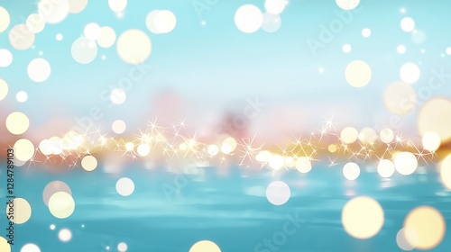  A photo of a water body with a city backdrop and glowing lights in the foreground