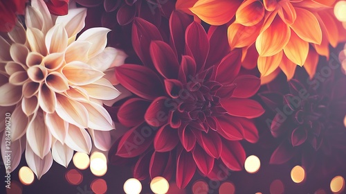    close-up flowers with sidewall lights, blurred background wall lights photo