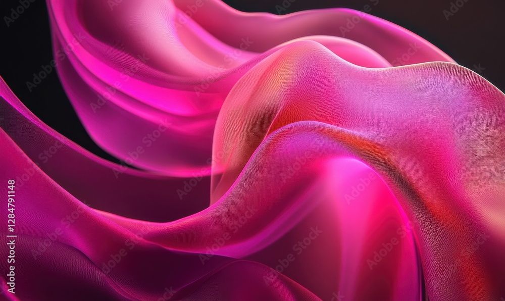 Obraz premium Bright pink satin fabric with soft folds illuminated by natural light, creating a luxurious and elegant visual