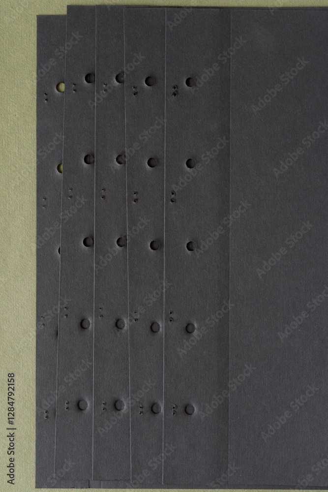 Fototapeta premium black paper with binding perforations arranged on rough green paper