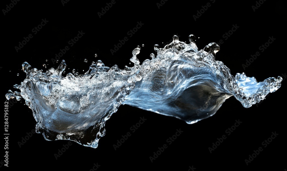 Graceful wave of metallic blue and silver liquid, flowing smoothly with soft highlights and shadows against a black background Graceful wave of metallic blue and silver liquid, flowing smoothly with soft highlights and shadows against a black background