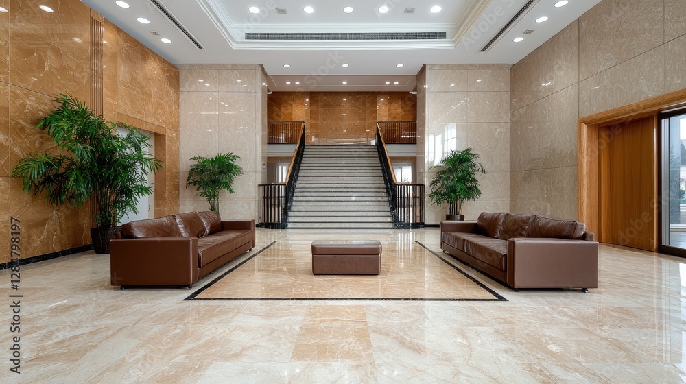 Obraz premium Modern Lobby Interior, Spacious Corporate Entrance, Luxury Hotel