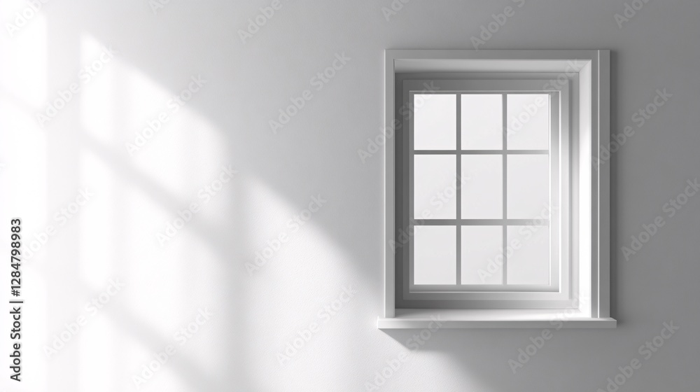 Fototapeta premium Sunlit Window on a White Wall, Minimalist Interior Scene